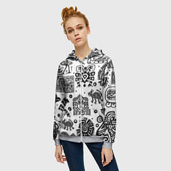 Толстовка на молнии женская Знаки племени Майя, цвет: 3D-меланж — фото 2