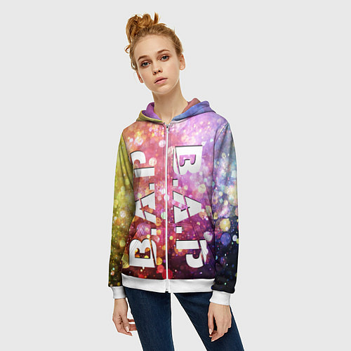 Женская толстовка на молнии BAP vertical logo / 3D-Белый – фото 3