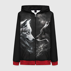 Женская толстовка на молнии Пара волков - белый и черный