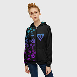 Толстовка на молнии женская Big bang half neon pattern, цвет: 3D-черный — фото 2