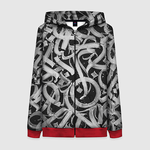 Женская толстовка на молнии Черно-белая каллиграфия / 3D-Красный – фото 1