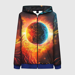 Женская толстовка на молнии Планета в огненном космосе