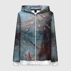 Толстовка на молнии женская Тёмно-серый туман и краски, цвет: 3D-белый