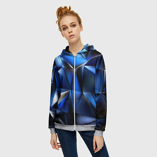 Женская толстовка на молнии Polygon blue abstract / 3D-Меланж – фото 3