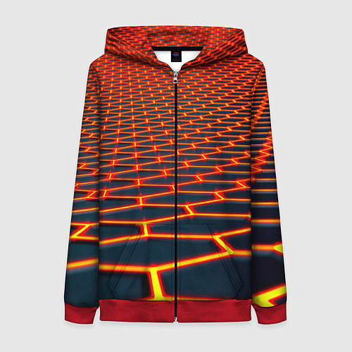Женская толстовка на молнии Honeycomb yellow cyber / 3D-Красный – фото 1