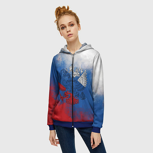 Женская толстовка на молнии Триколор градиент / 3D-Синий – фото 3