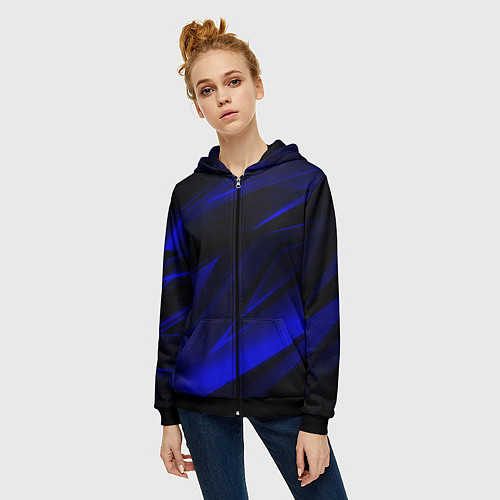 Женская толстовка на молнии Geometry blue stripes / 3D-Черный – фото 3