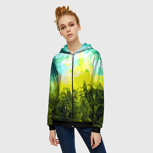 Женская толстовка на молнии Green abstract colors / 3D-Черный – фото 3