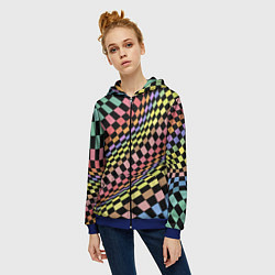 Толстовка на молнии женская Colorful avant-garde chess pattern - fashion, цвет: 3D-синий — фото 2