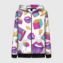 Толстовка на молнии женская Паттерн в стиле 90-х, цвет: 3D-черный