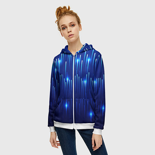 Женская толстовка на молнии Светящиеся синие линии / 3D-Белый – фото 3