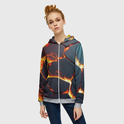 Толстовка на молнии женская Огонь из разломленных плит, цвет: 3D-меланж — фото 2