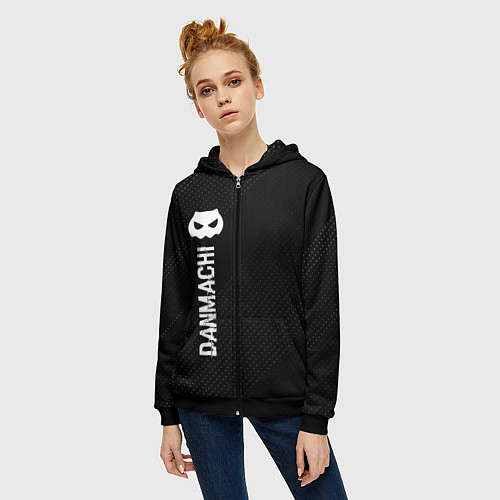 Женская толстовка на молнии DanMachi glitch на темном фоне: по-вертикали / 3D-Черный – фото 3