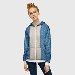 Толстовка на молнии женская Кожа синяя белая, цвет: 3D-белый — фото 2
