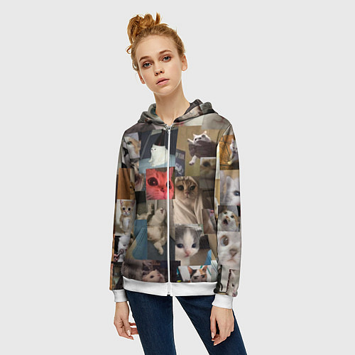 Женская толстовка на молнии Мемные котики / 3D-Белый – фото 3