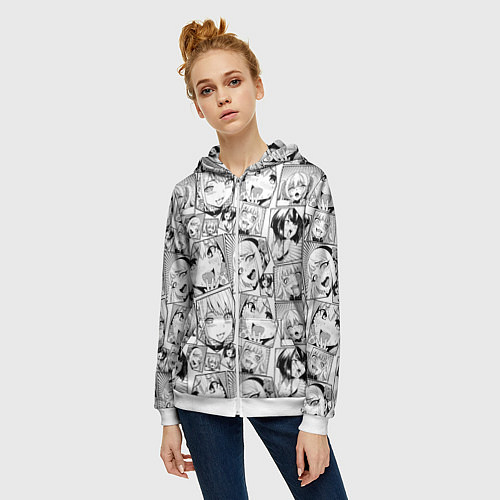Женская толстовка на молнии Anime hentai ahegao / 3D-Белый – фото 3