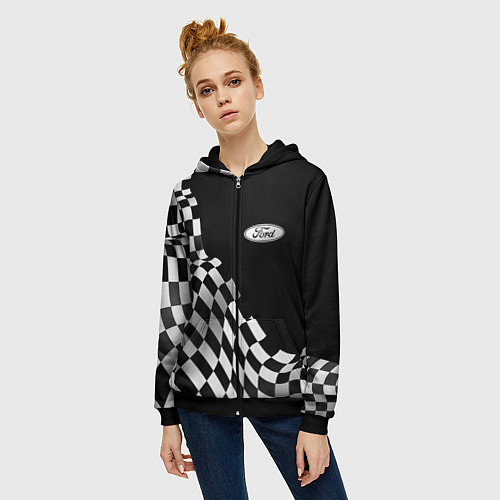 Женская толстовка на молнии Ford racing flag / 3D-Черный – фото 3