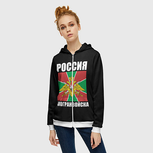 Женская толстовка на молнии Погранвойска России / 3D-Белый – фото 3