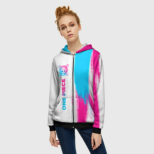 Женская толстовка на молнии One Piece neon gradient style: по-вертикали / 3D-Черный – фото 3