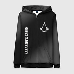 Толстовка на молнии женская Assassins Creed glitch на темном фоне: надпись, си, цвет: 3D-черный