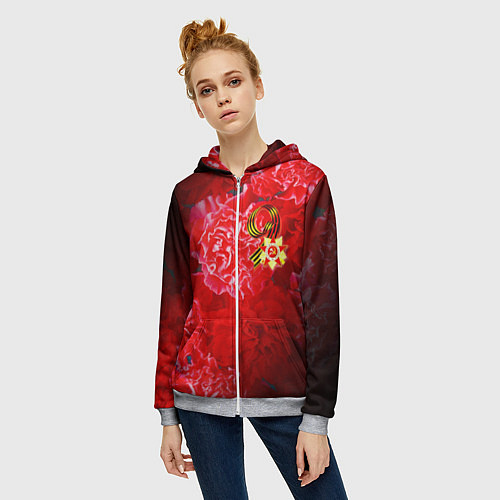 Женская толстовка на молнии 9 мая и гвоздики / 3D-Меланж – фото 3