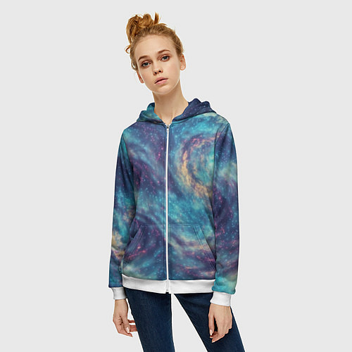 Женская толстовка на молнии Путеводная звезда в космосе / 3D-Белый – фото 3