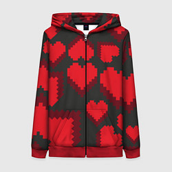 Толстовка на молнии женская Pixel hearts, цвет: 3D-красный