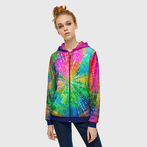 Женская толстовка на молнии Радужное излучение / 3D-Синий – фото 3