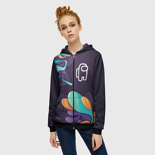 Женская толстовка на молнии Among Us graffity splash / 3D-Черный – фото 3