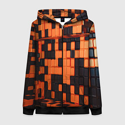 Толстовка на молнии женская Чёрные и оранжевые кубики, цвет: 3D-черный