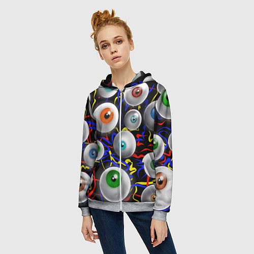 Женская толстовка на молнии Глазы / 3D-Меланж – фото 3
