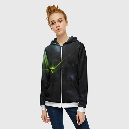 Женская толстовка на молнии Black green elements / 3D-Белый – фото 3