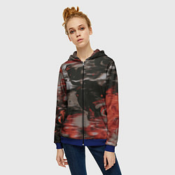 Толстовка на молнии женская Чёрные и красные волны, цвет: 3D-синий — фото 2