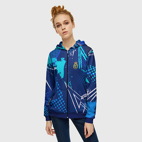 Женская толстовка на молнии Реал Мадрид фк эмблема / 3D-Синий – фото 3