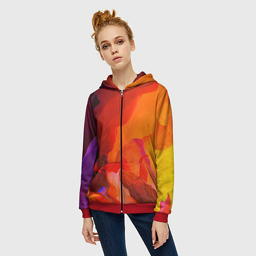 Женская толстовка на молнии Красно-оранжевый камень / 3D-Красный – фото 3