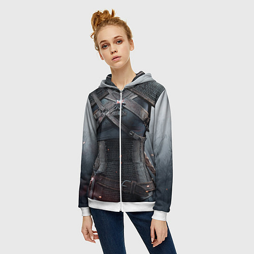 Женская толстовка на молнии Броня Геральта / 3D-Белый – фото 3