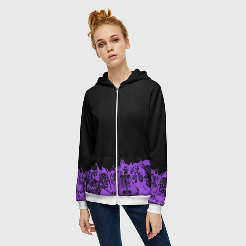 Женская толстовка на молнии Скелеты в неоновом огне / 3D-Белый – фото 3