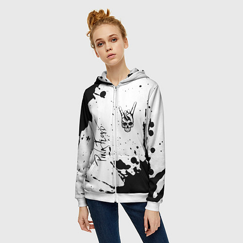 Женская толстовка на молнии Pink Floyd и рок символ на светлом фоне / 3D-Белый – фото 3