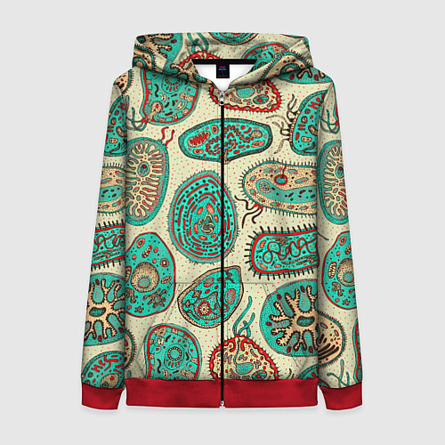 Женская толстовка на молнии Бактерии / 3D-Красный – фото 1