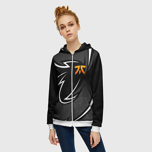 Женская толстовка на молнии Fnatic - white line / 3D-Белый – фото 3