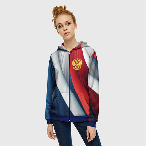 Женская толстовка на молнии Герб России абстракция / 3D-Синий – фото 3