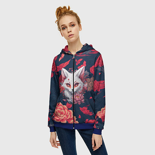 Женская толстовка на молнии Братец лис / 3D-Синий – фото 3