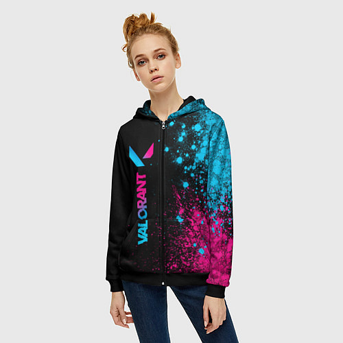 Женская толстовка на молнии Valorant - neon gradient: по-вертикали / 3D-Черный – фото 3