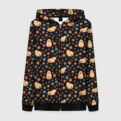 Толстовка на молнии женская Capybara pattern Паттерн капибара, цвет: 3D-черный