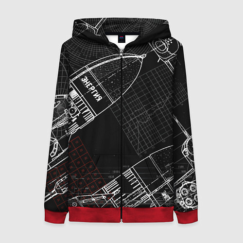 Женская толстовка на молнии Чертеж ракеты / 3D-Красный – фото 1
