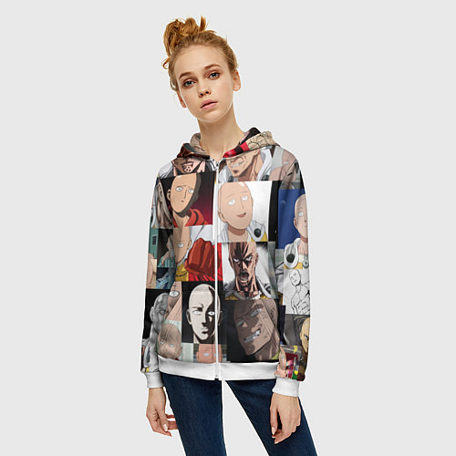 Женская толстовка на молнии Saitama - many faces / 3D-Белый – фото 3