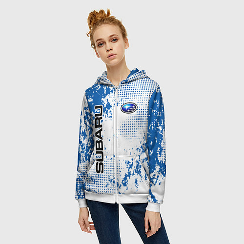 Женская толстовка на молнии Subaru blue logo / 3D-Белый – фото 3
