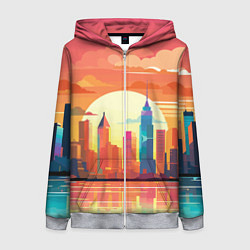 Толстовка на молнии женская Городской пейзаж на рассвете, цвет: 3D-меланж