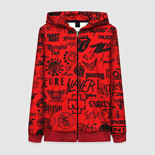Женская толстовка на молнии Лучшие рок группы на красном / 3D-Красный – фото 1