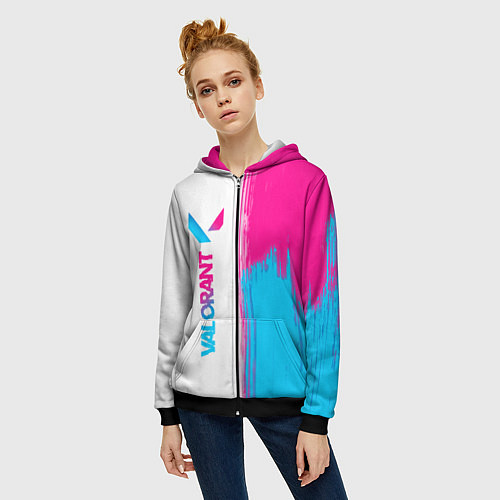 Женская толстовка на молнии Valorant neon gradient style: по-вертикали / 3D-Черный – фото 3